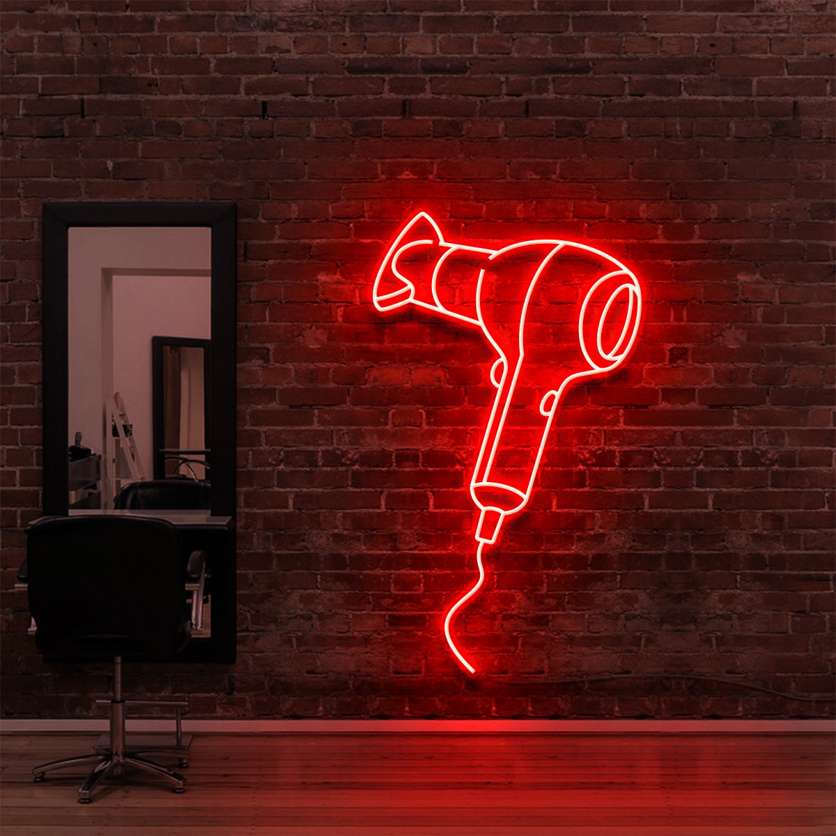 "Blowdryer" Neon Sign for Hair Salons & Barbershops 60cm (2ft) / Red / LED Neon by Neon Icons