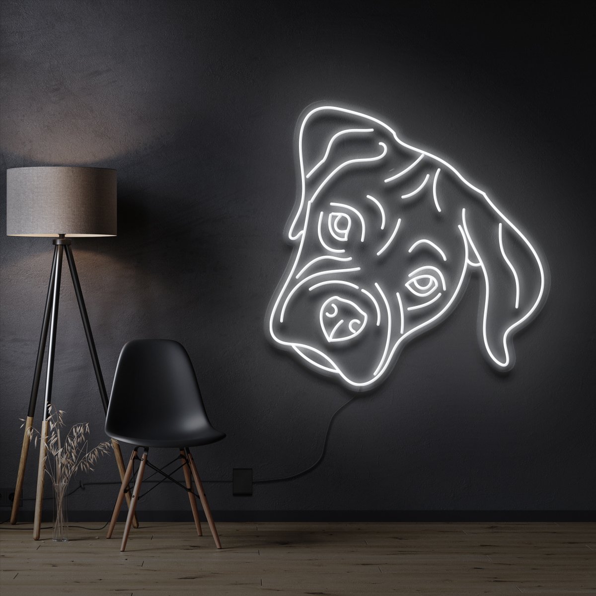 "Boxer Puppy" Pet Neon Sign 60cm / White / Cut to Shape by Neon Icons