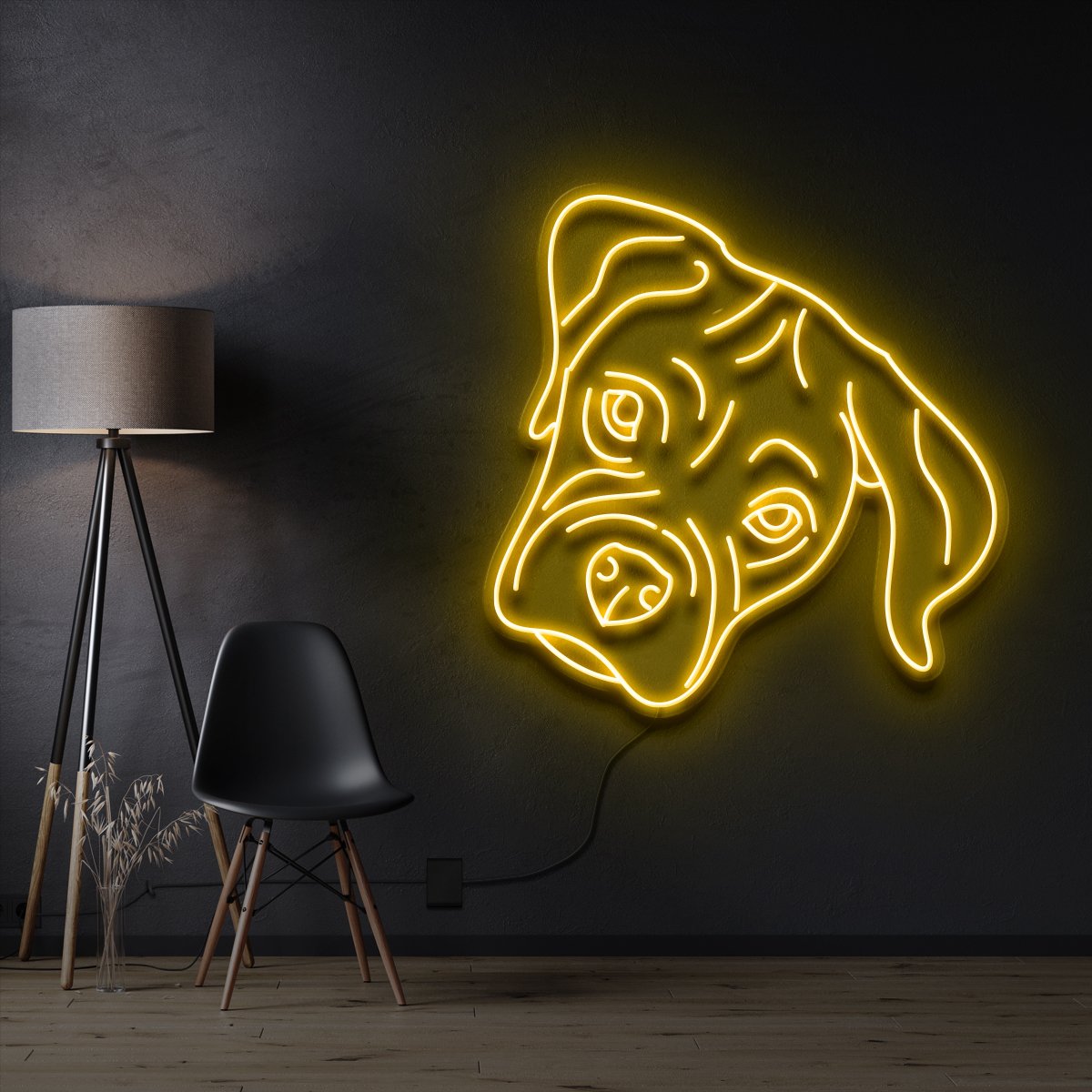 "Boxer Puppy" Pet Neon Sign 60cm / Yellow / Cut to Shape by Neon Icons