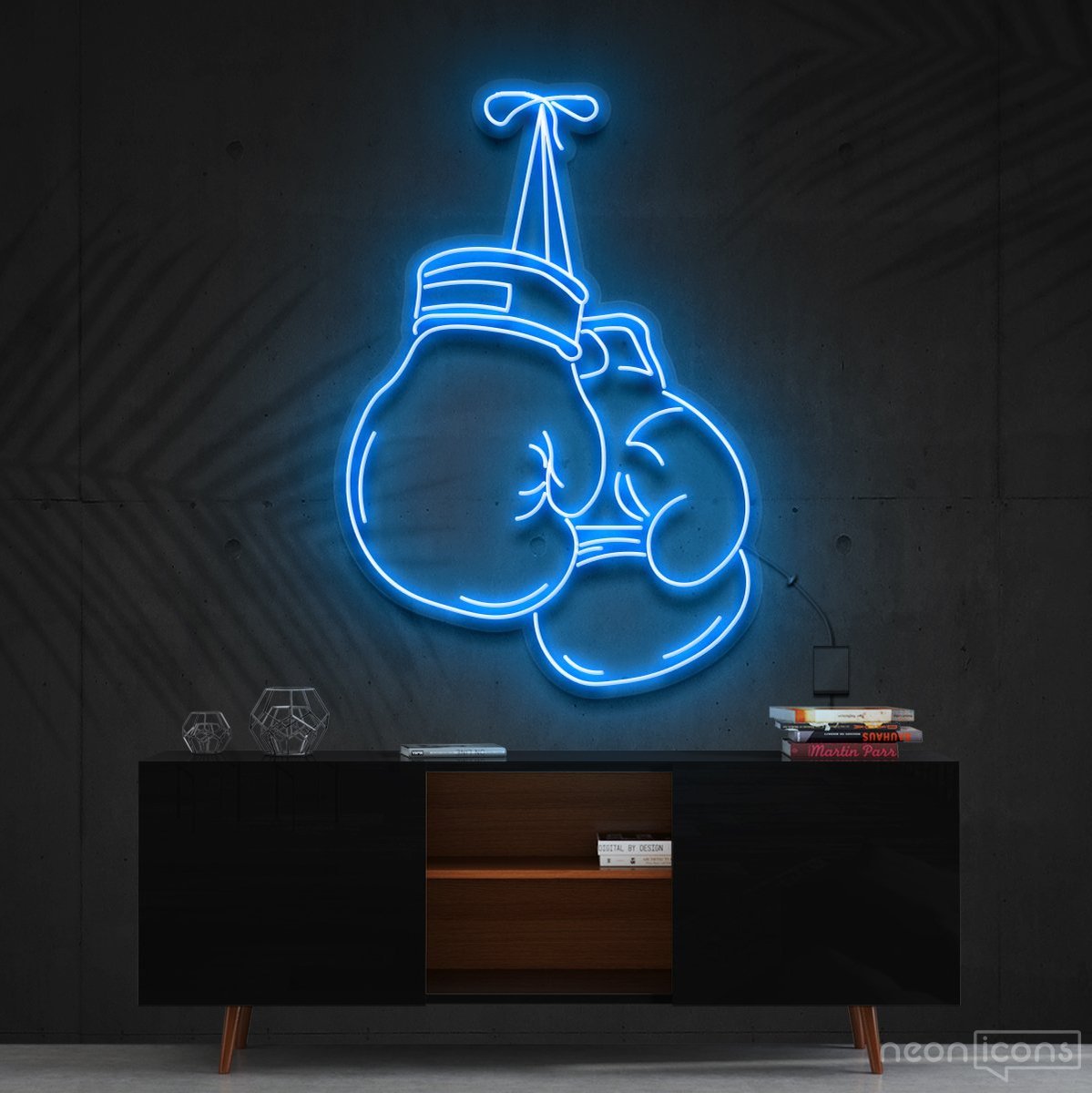 "Boxing Gloves" Neon Sign 60cm (2ft) / Ice Blue / Cut to Shape by Neon Icons