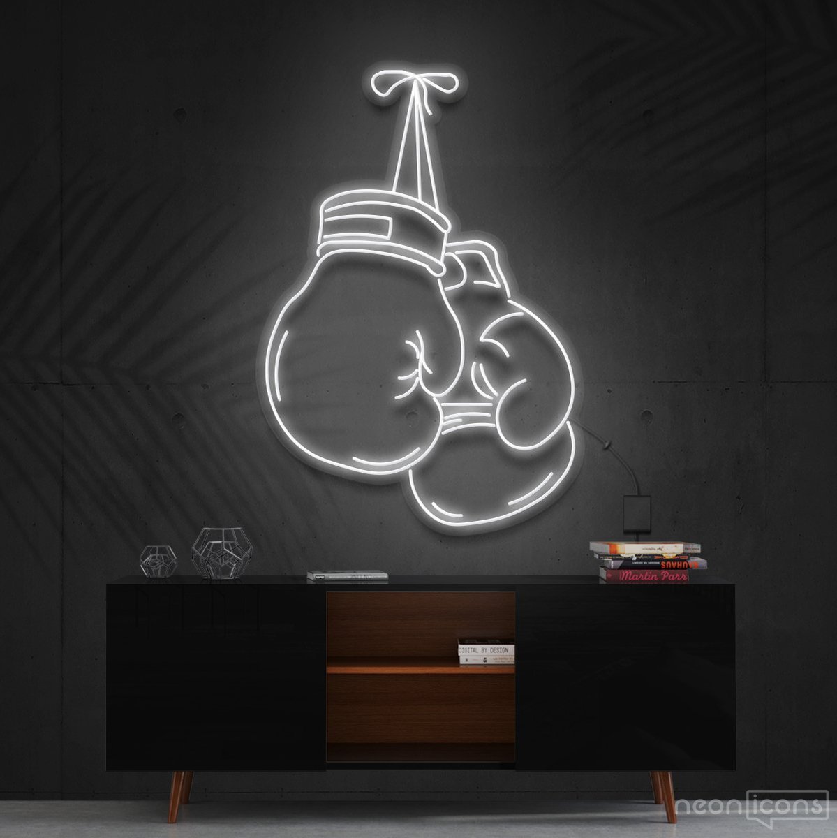 "Boxing Gloves" Neon Sign 60cm (2ft) / White / Cut to Shape by Neon Icons