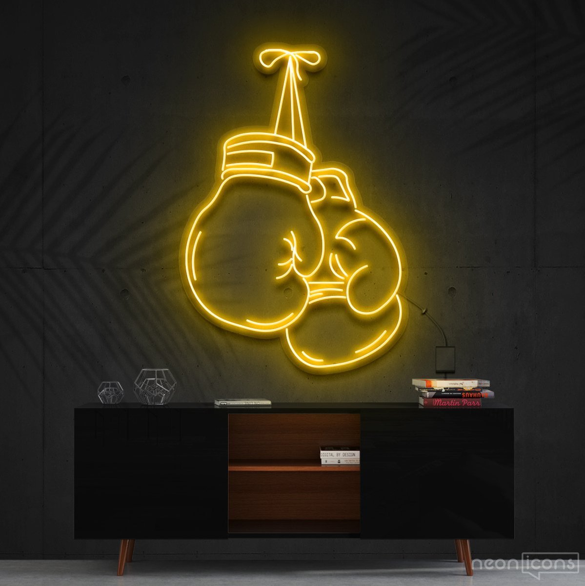 "Boxing Gloves" Neon Sign 60cm (2ft) / Yellow / Cut to Shape by Neon Icons