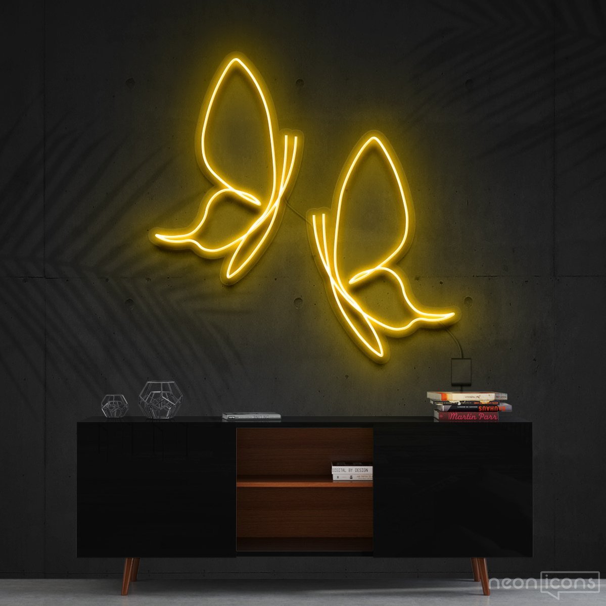 "Butterflies" Neon Sign 60cm (2ft) / Yellow / Cut to Shape by Neon Icons