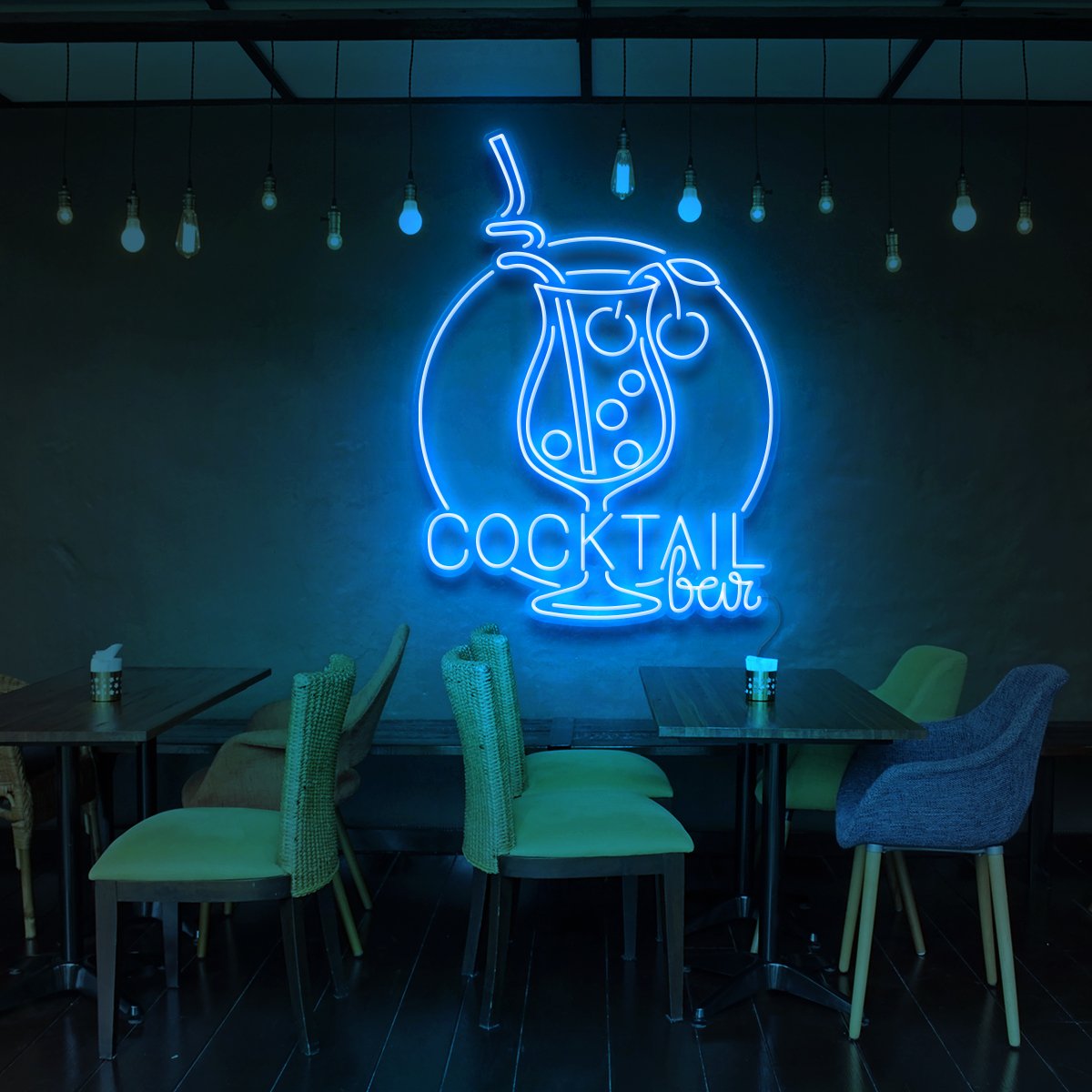 "Cocktail Bar" Neon Sign for Bars & Restaurants 90cm (3ft) / Ice Blue / LED Neon by Neon Icons