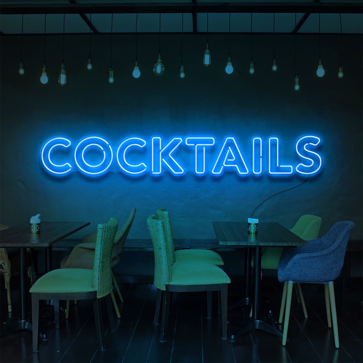"Cocktails" Neon Sign for Bars & Restaurants 90cm (3ft) / Ice Blue / LED Neon by Neon Icons