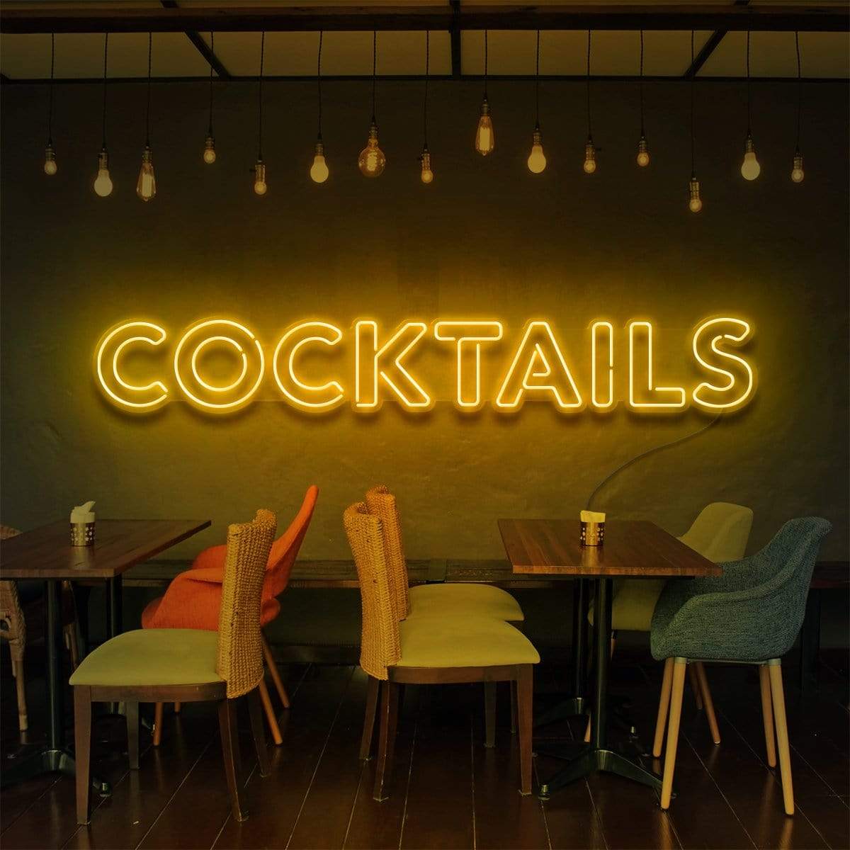 "Cocktails" Neon Sign for Bars & Restaurants 90cm (3ft) / Yellow / LED Neon by Neon Icons