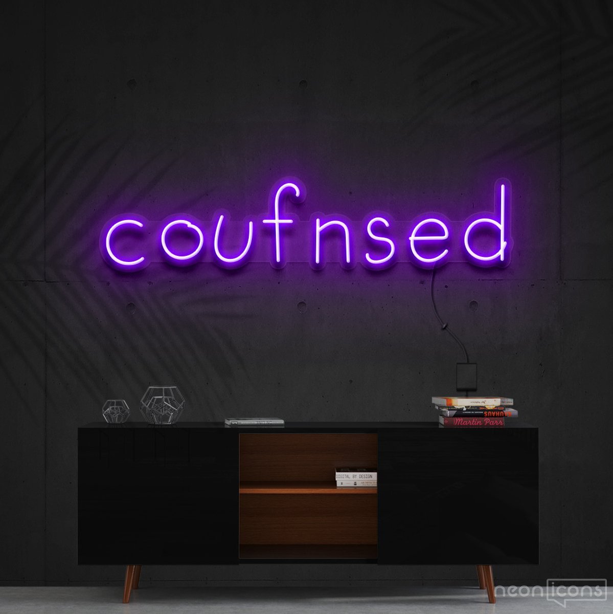 "Confused" Neon Sign 60cm (2ft) / Purple / Cut to Shape by Neon Icons