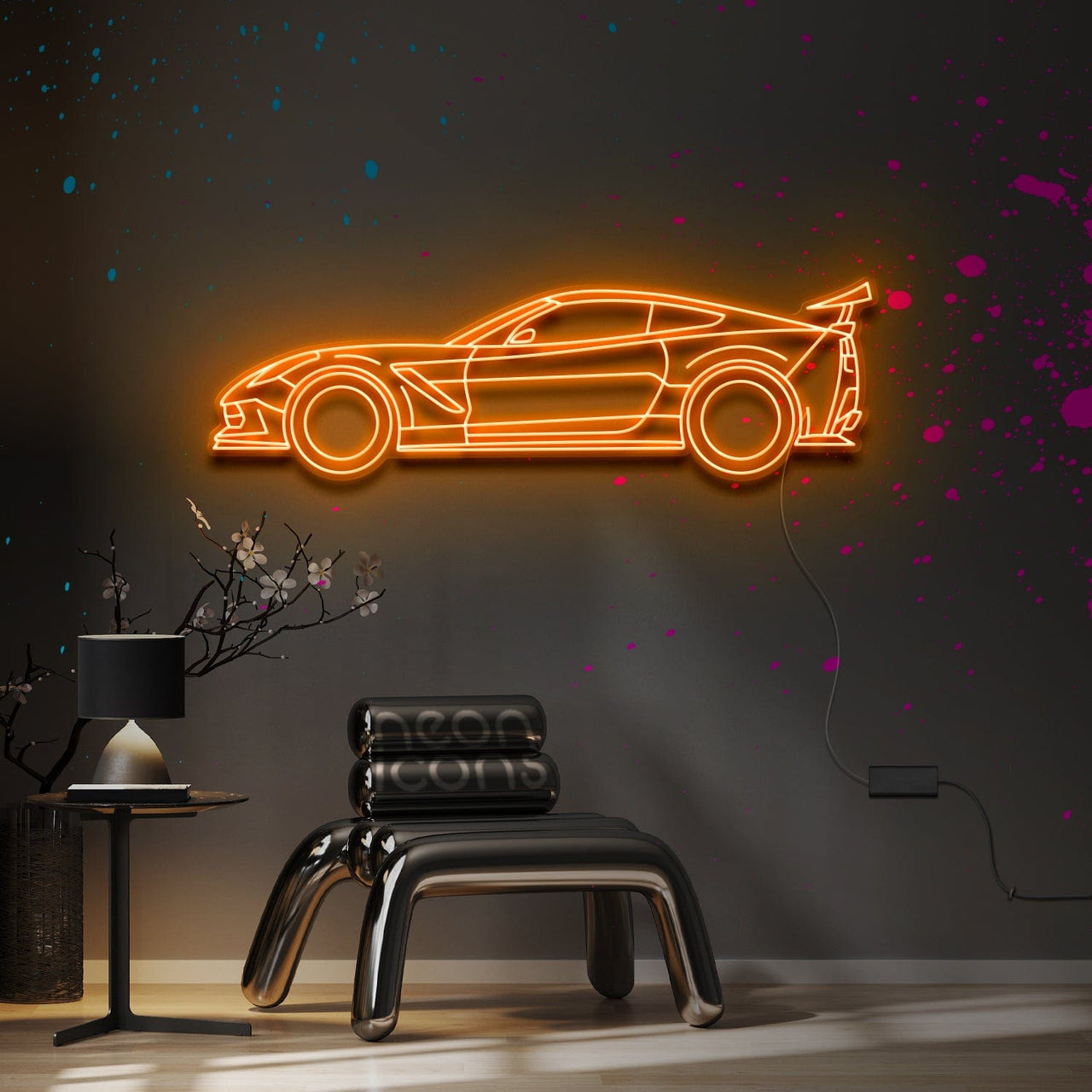 "Corvette C7 ZR1" Neon Sign 4ft x 1.3ft / Orange / LED Neon by Neon Icons