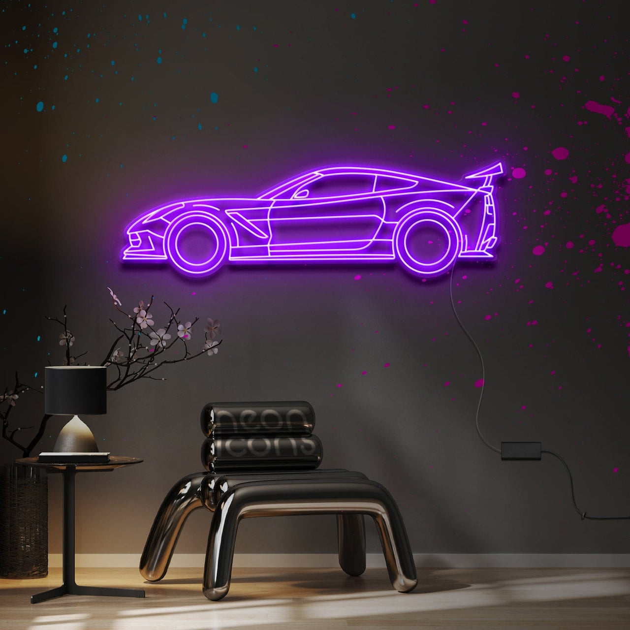 "Corvette C7 ZR1" Neon Sign 4ft x 1.3ft / Purple / LED Neon by Neon Icons