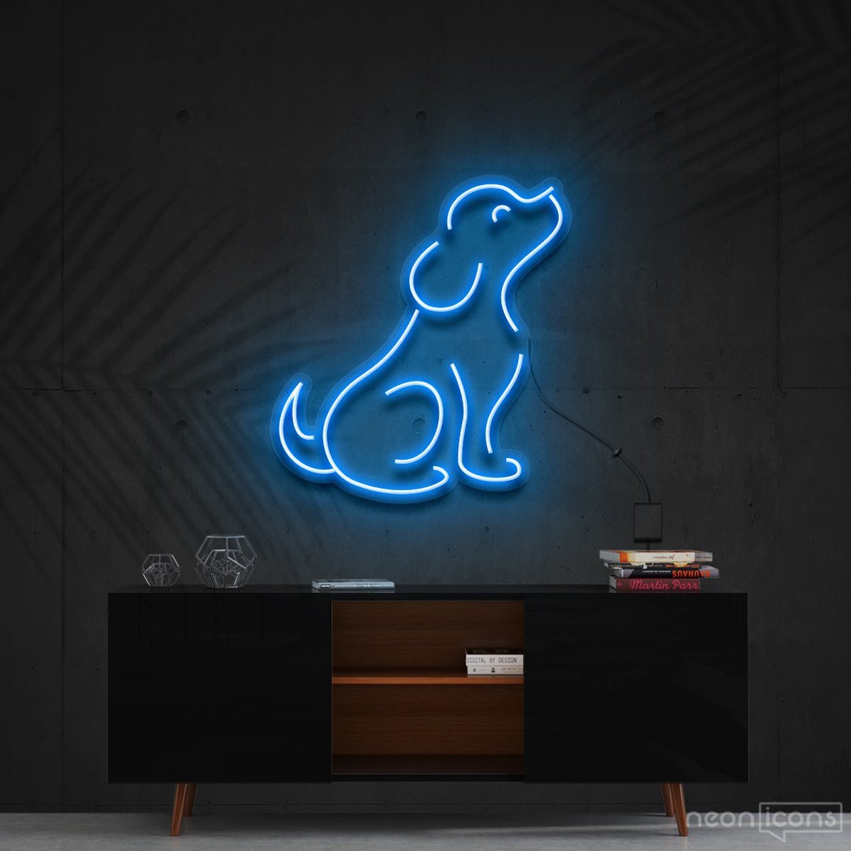 "Curious Dog" Neon Sign 60cm (2ft) / Ice Blue / Cut to Shape by Neon Icons