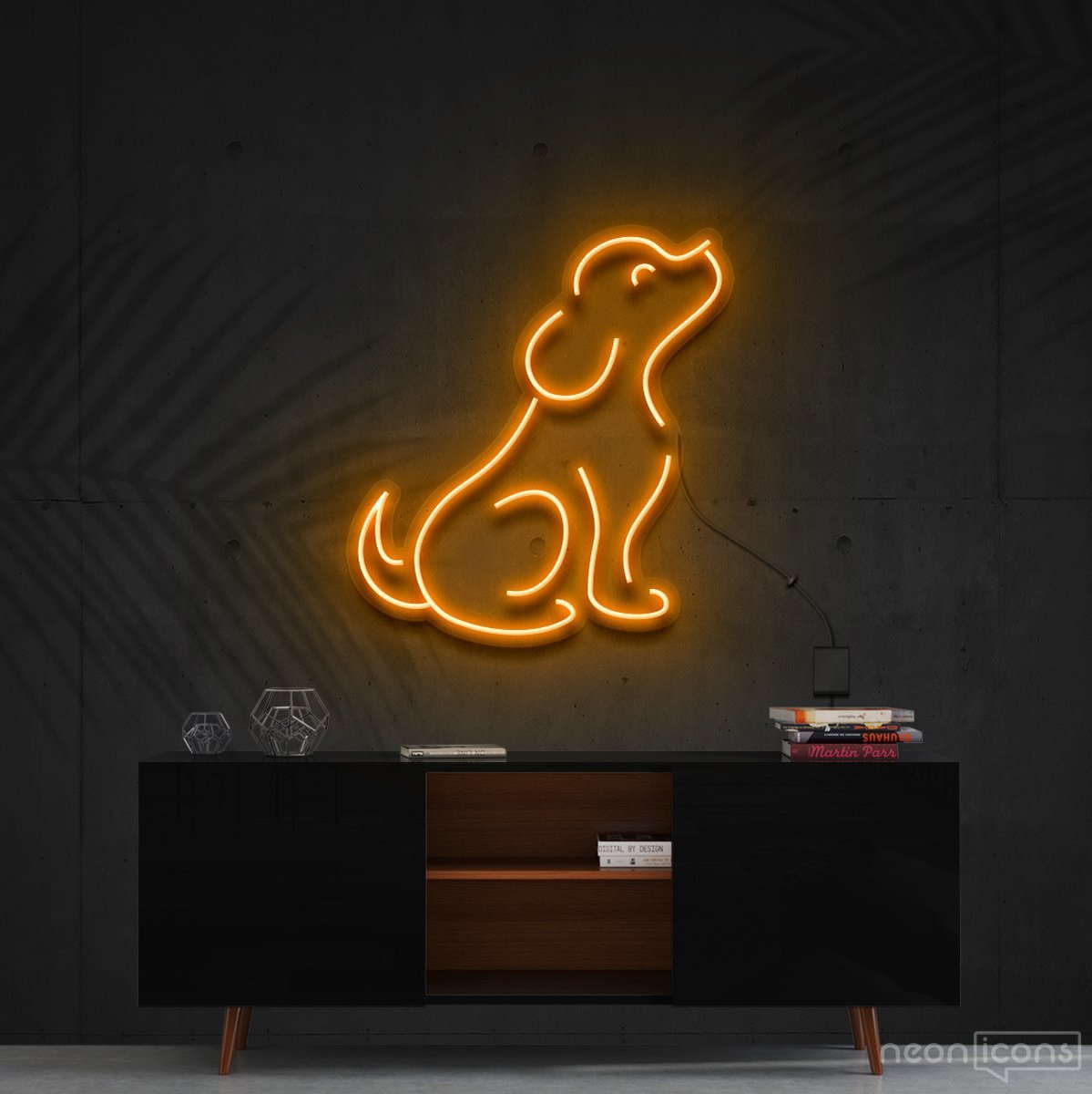 "Curious Dog" Neon Sign 60cm (2ft) / Orange / Cut to Shape by Neon Icons