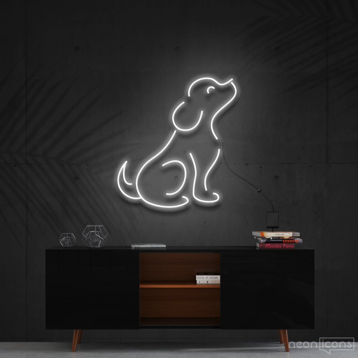 "Curious Dog" Neon Sign 60cm (2ft) / White / Cut to Shape by Neon Icons