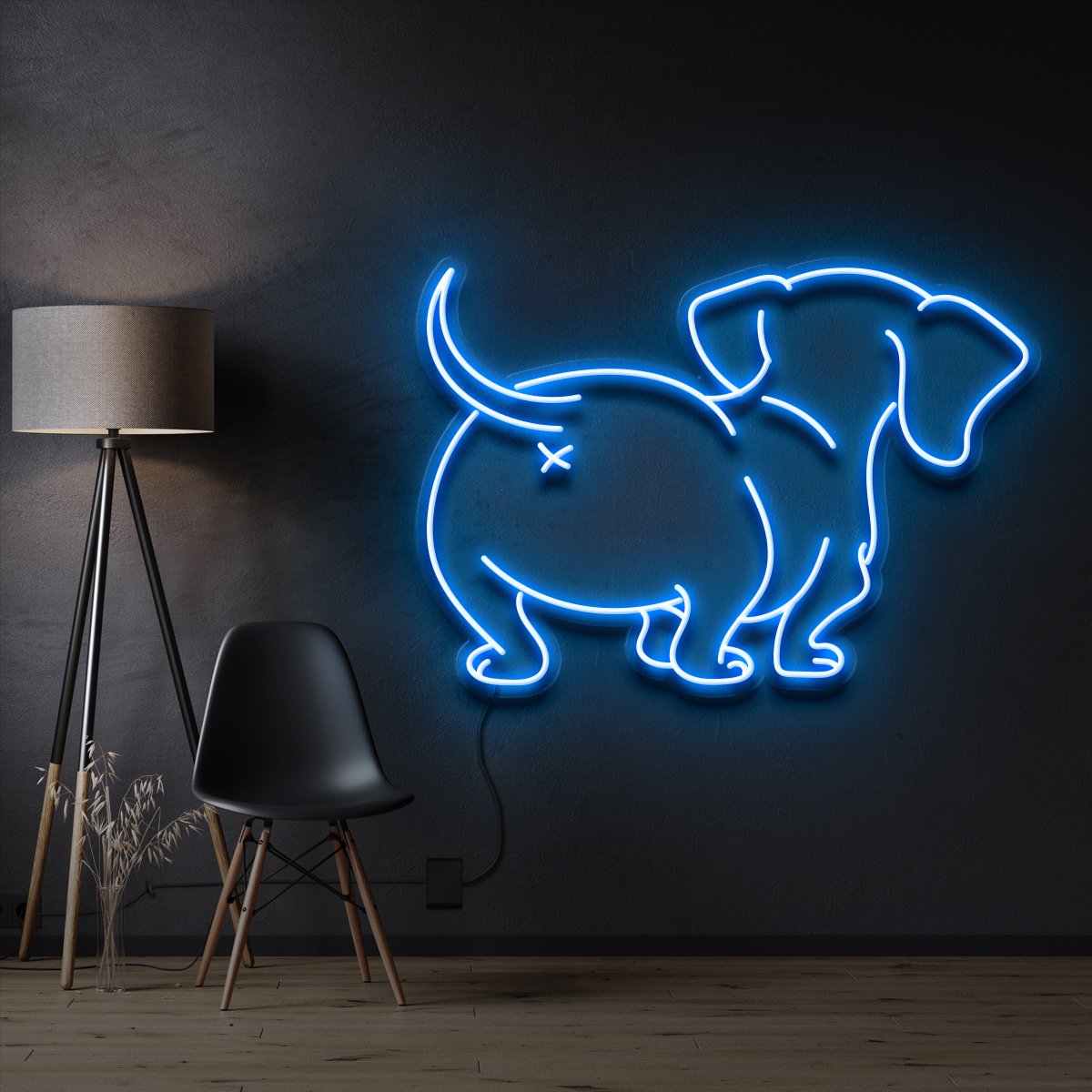 "Dachshund Butt" Pet Neon Sign 60cm / Ice Blue / Cut to Shape by Neon Icons