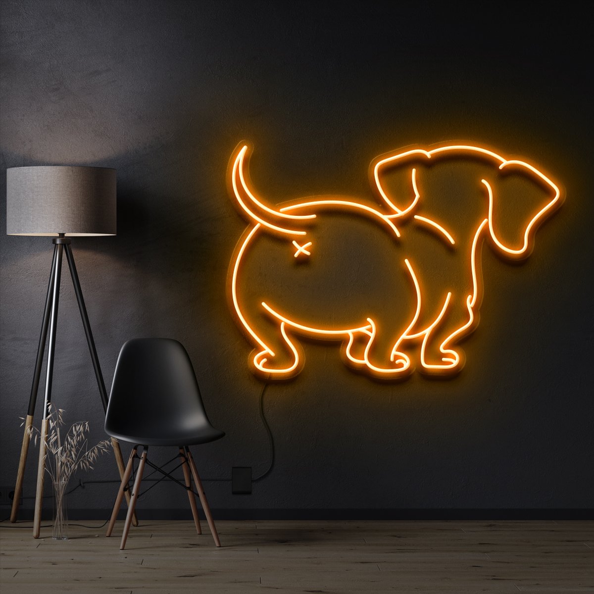 "Dachshund Butt" Pet Neon Sign 60cm / Orange / Cut to Shape by Neon Icons