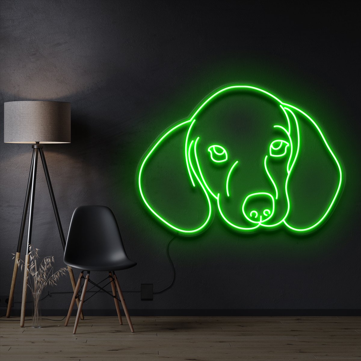 "Dachshund Face" Pet Neon Sign 60cm / Green / Cut to Shape by Neon Icons