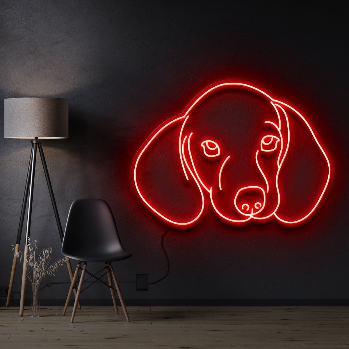 "Dachshund Face" Pet Neon Sign 60cm / Red / Cut to Shape by Neon Icons