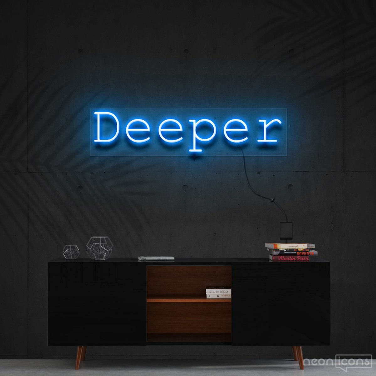 "Deeper" Neon Sign 60cm (2ft) / Ice Blue / Cut to Shape by Neon Icons