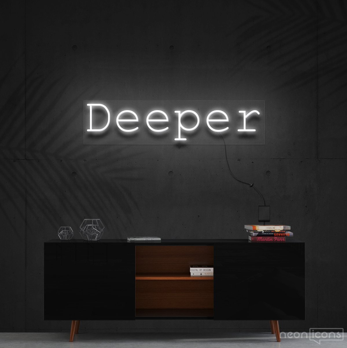 "Deeper" Neon Sign 60cm (2ft) / White / Cut to Shape by Neon Icons