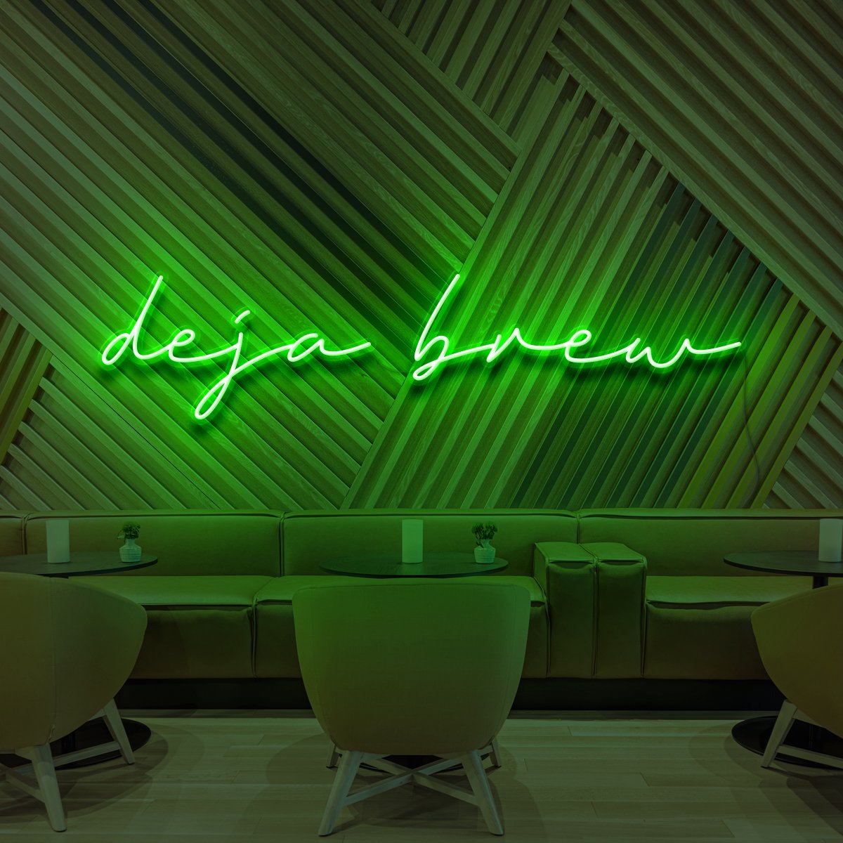 "Deja Brew" Neon Sign for Cafés 90cm (3ft) / Green / LED Neon by Neon Icons