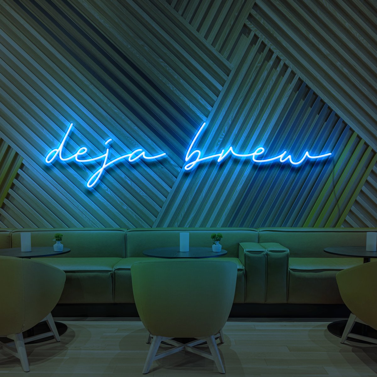 "Deja Brew" Neon Sign for Cafés 90cm (3ft) / Ice Blue / LED Neon by Neon Icons