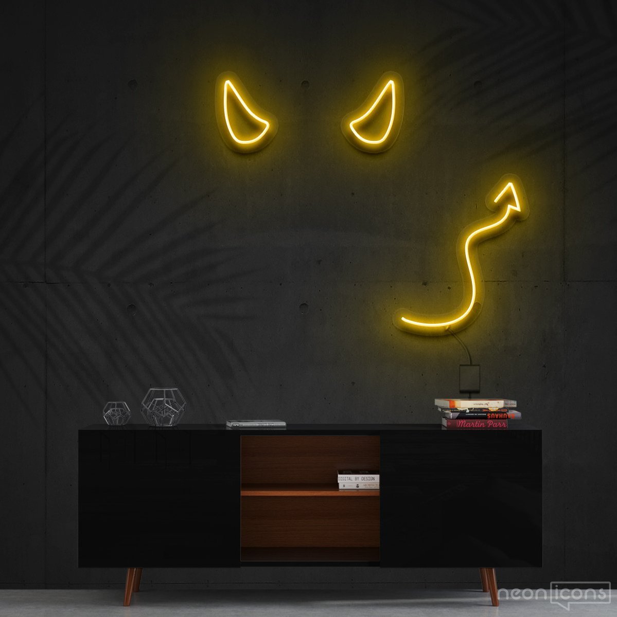 "Devil Horns" Neon Sign 60cm (2ft) / Yellow / Cut to Shape by Neon Icons