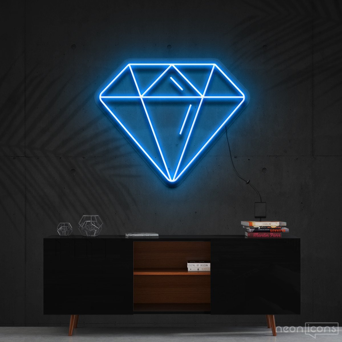 "Diamond" Neon Sign 60cm (2ft) / Ice Blue / Cut to Shape by Neon Icons