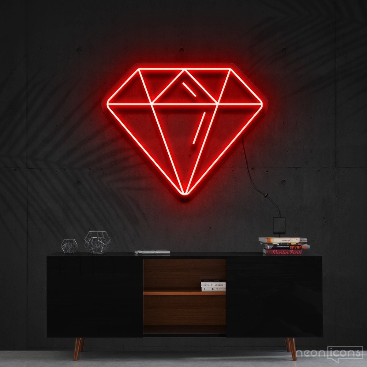 "Diamond" Neon Sign 60cm (2ft) / Red / Cut to Shape by Neon Icons