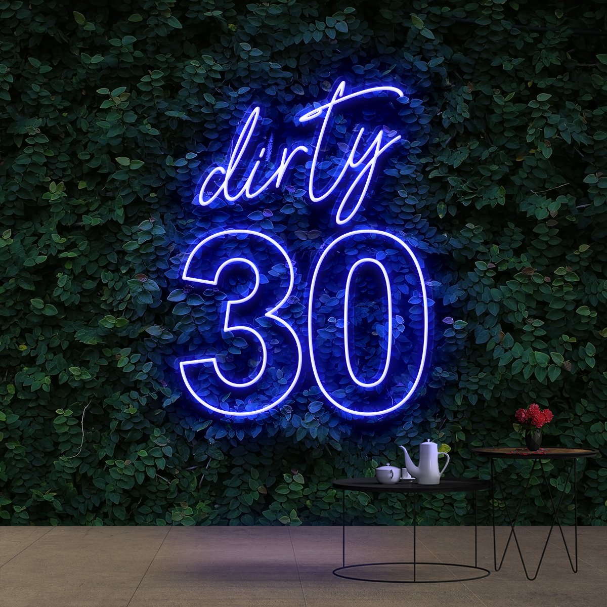 "Dirty 30" Birthday Neon Sign 60cm (2ft) / Blue / Cut to Shape by Neon Icons