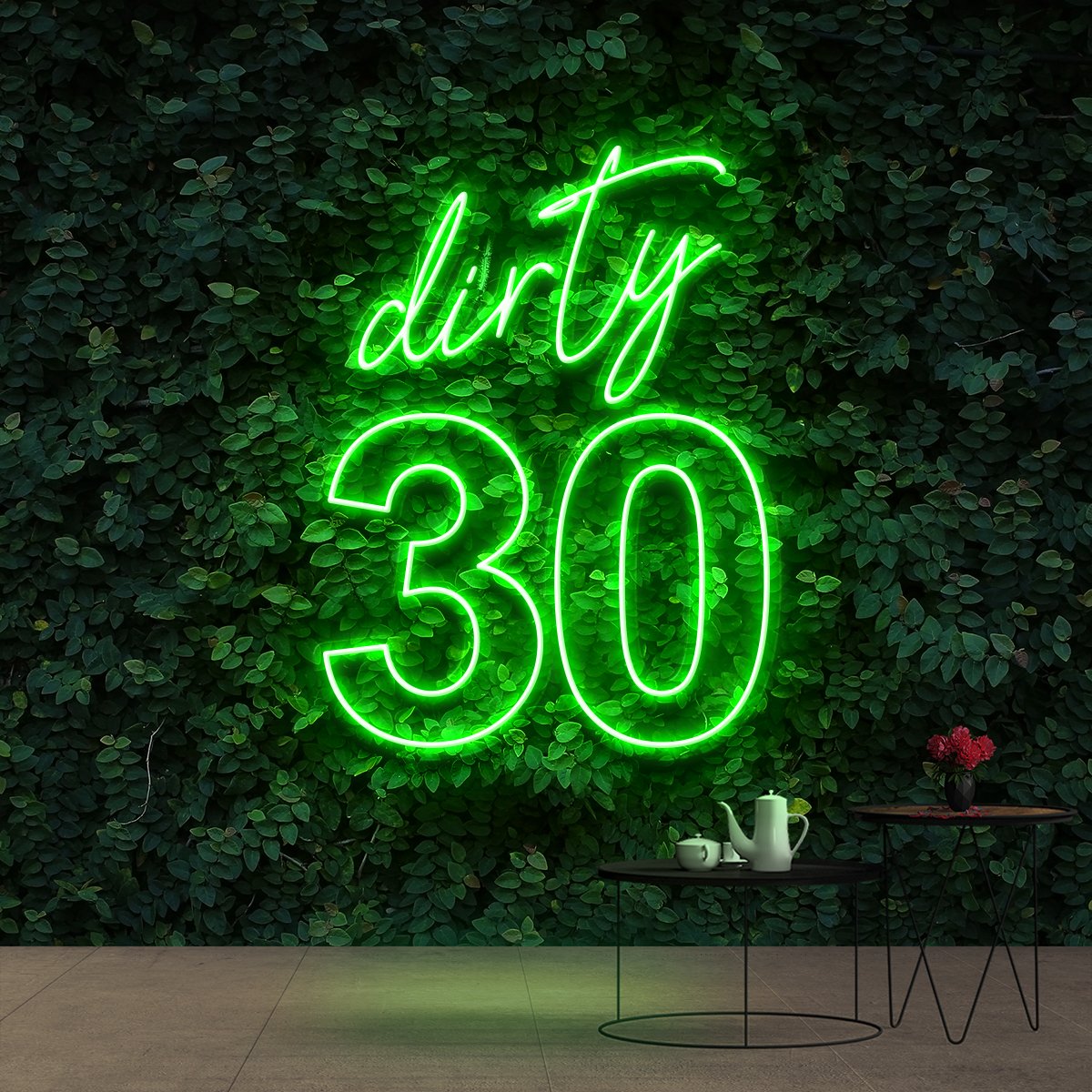 "Dirty 30" Birthday Neon Sign 60cm (2ft) / Green / Cut to Shape by Neon Icons
