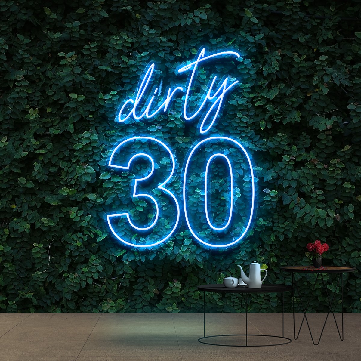 "Dirty 30" Birthday Neon Sign 60cm (2ft) / Ice Blue / Cut to Shape by Neon Icons