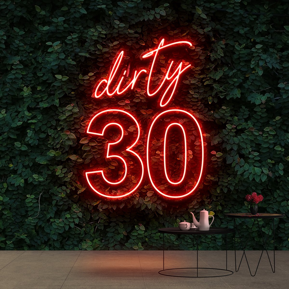 "Dirty 30" Birthday Neon Sign 60cm (2ft) / Red / Cut to Shape by Neon Icons