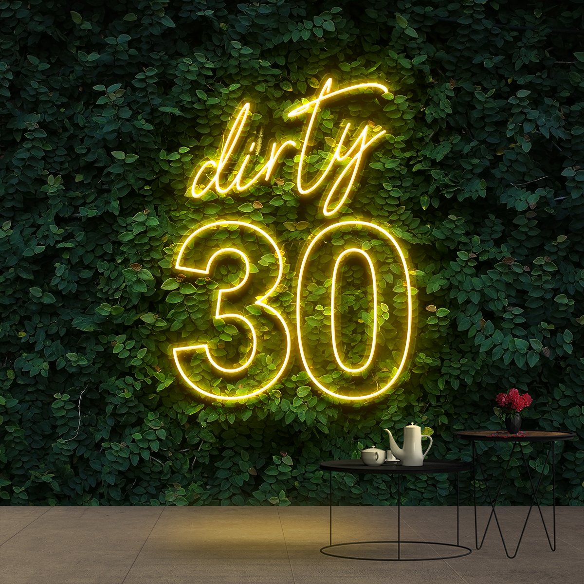 "Dirty 30" Birthday Neon Sign 60cm (2ft) / Yellow / Cut to Shape by Neon Icons