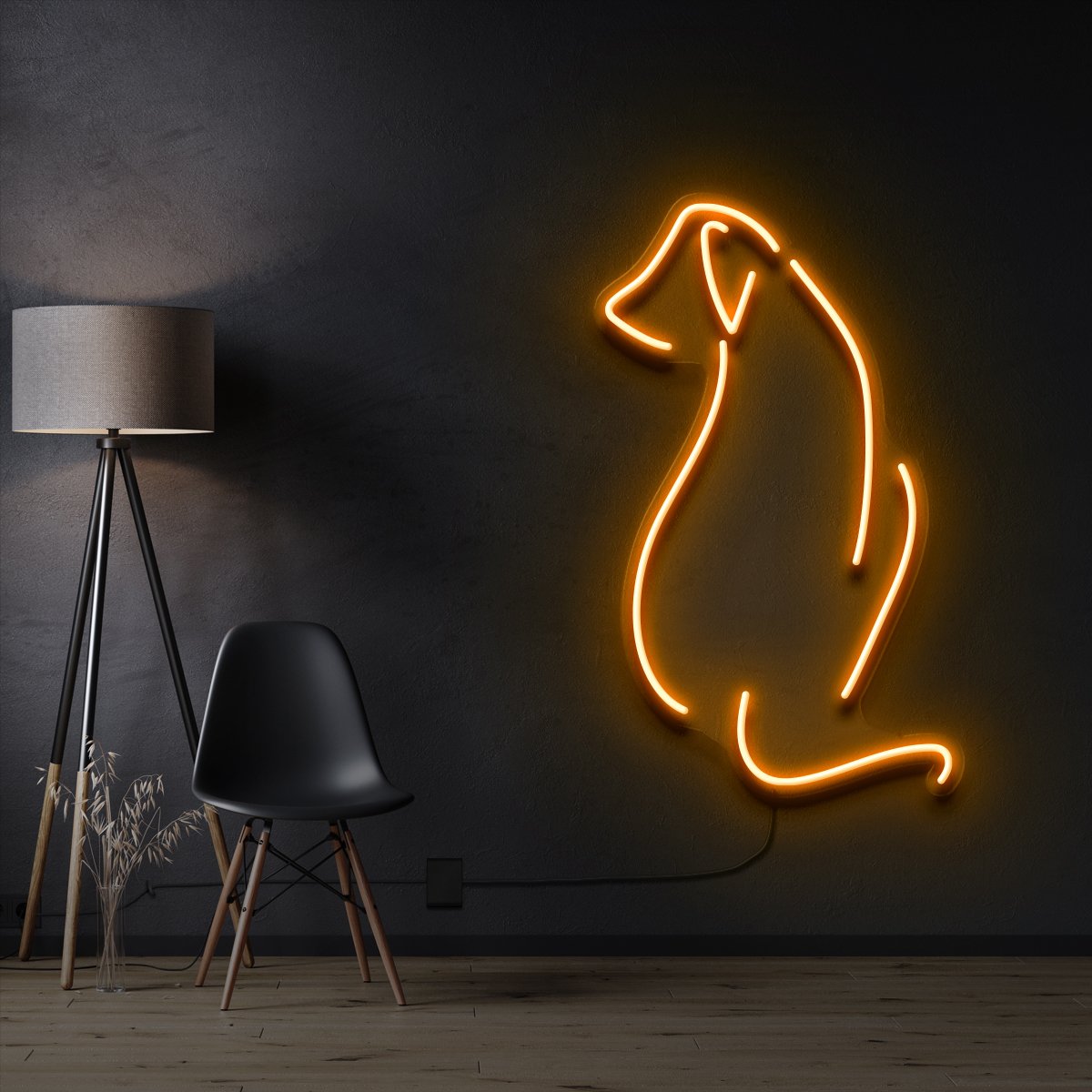 "Dog Facing Away" Pet Neon Sign 60cm / Orange / Cut to Shape by Neon Icons