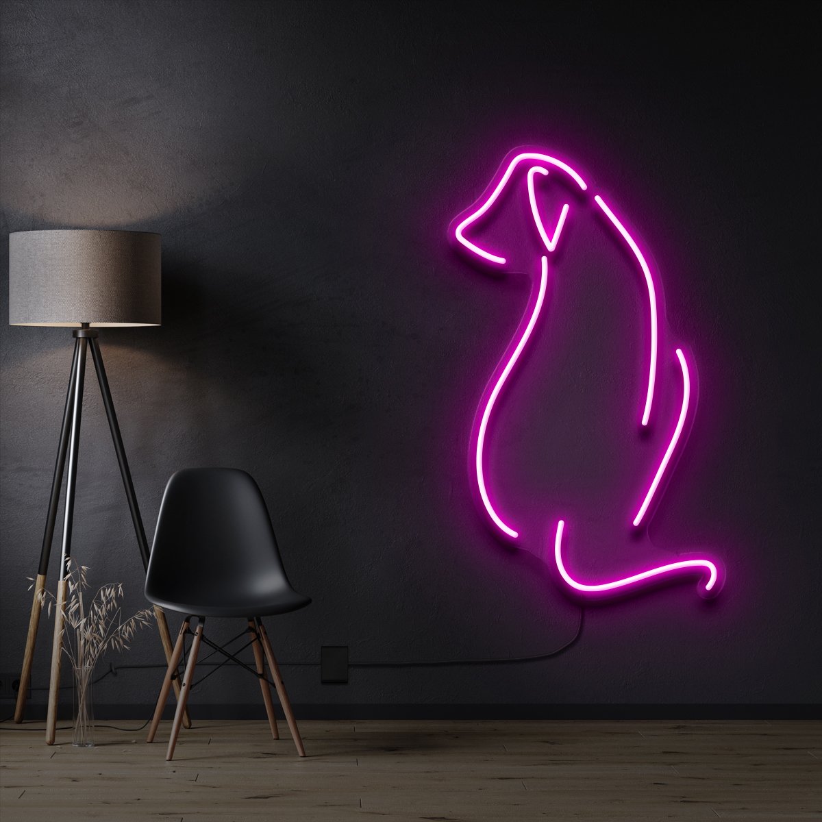 "Dog Facing Away" Pet Neon Sign 60cm / Pink / Cut to Shape by Neon Icons