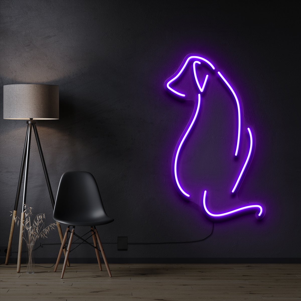 "Dog Facing Away" Pet Neon Sign 60cm / Purple / Cut to Shape by Neon Icons