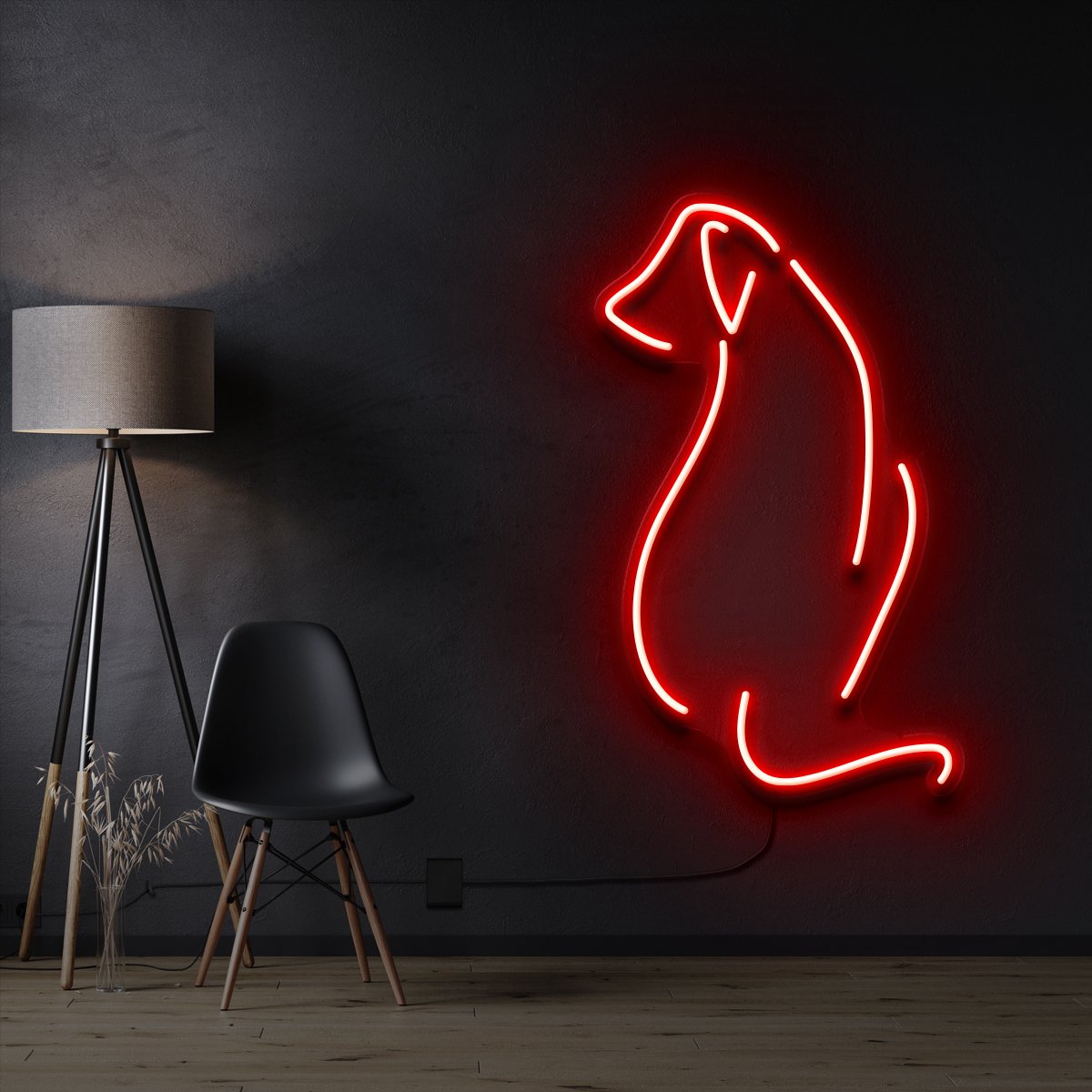 "Dog Facing Away" Pet Neon Sign 60cm / Red / Cut to Shape by Neon Icons
