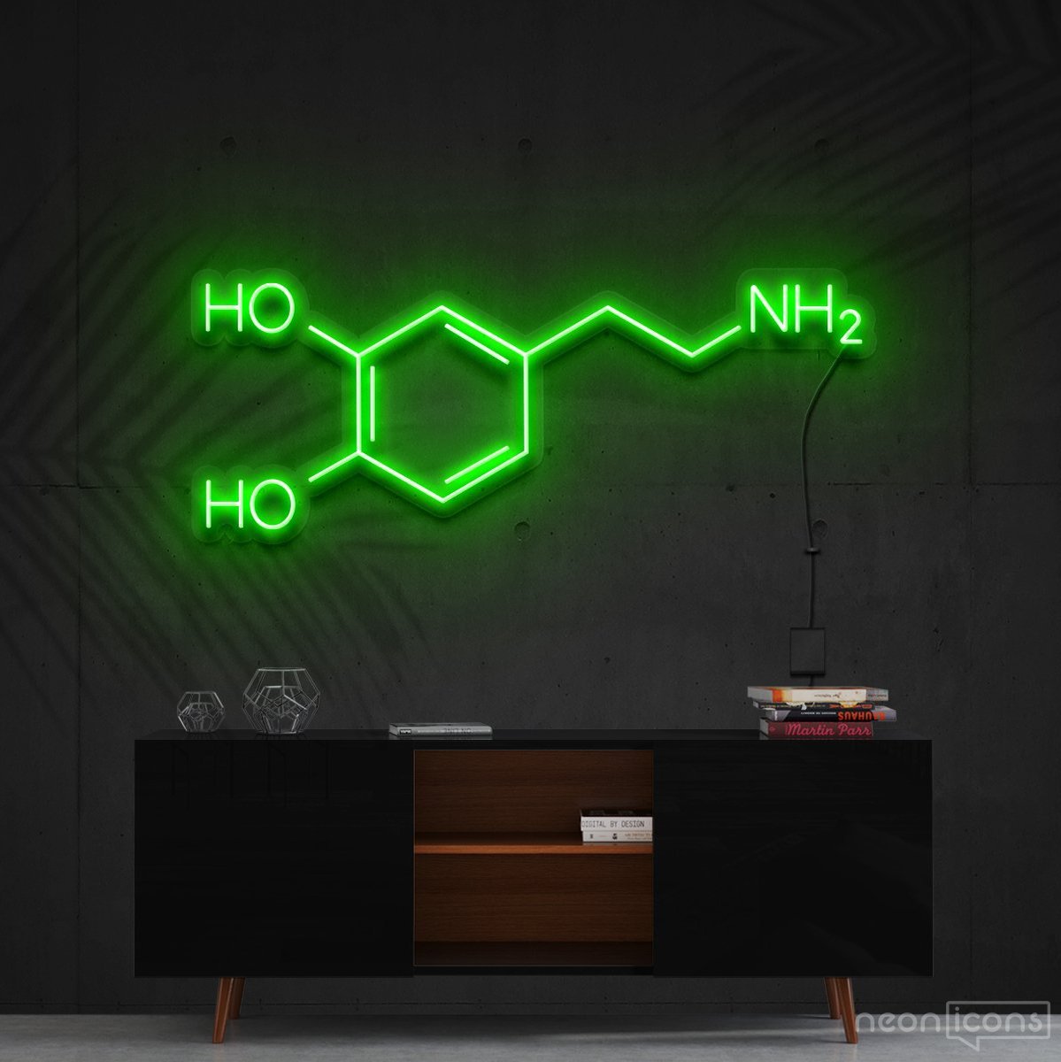 "Dopamine Molecule" Neon Sign 90cm (3ft) / Green / Cut to Shape by Neon Icons