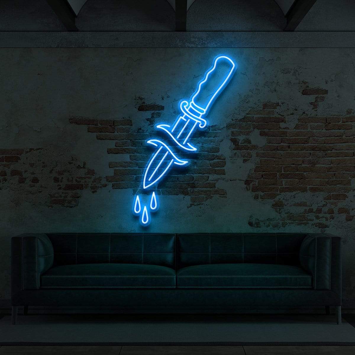 "Dripping Dagger" Neon Sign for Tattoo Parlours 60cm (2ft) / Ice Blue / LED Neon by Neon Icons