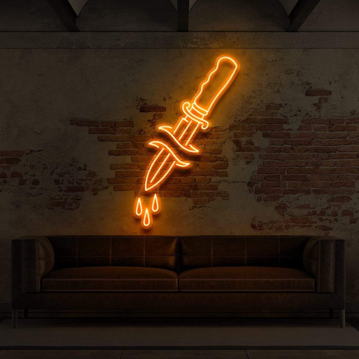 "Dripping Dagger" Neon Sign for Tattoo Parlours 60cm (2ft) / Orange / LED Neon by Neon Icons