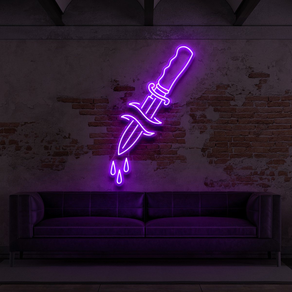 "Dripping Dagger" Neon Sign for Tattoo Parlours 60cm (2ft) / Purple / LED Neon by Neon Icons