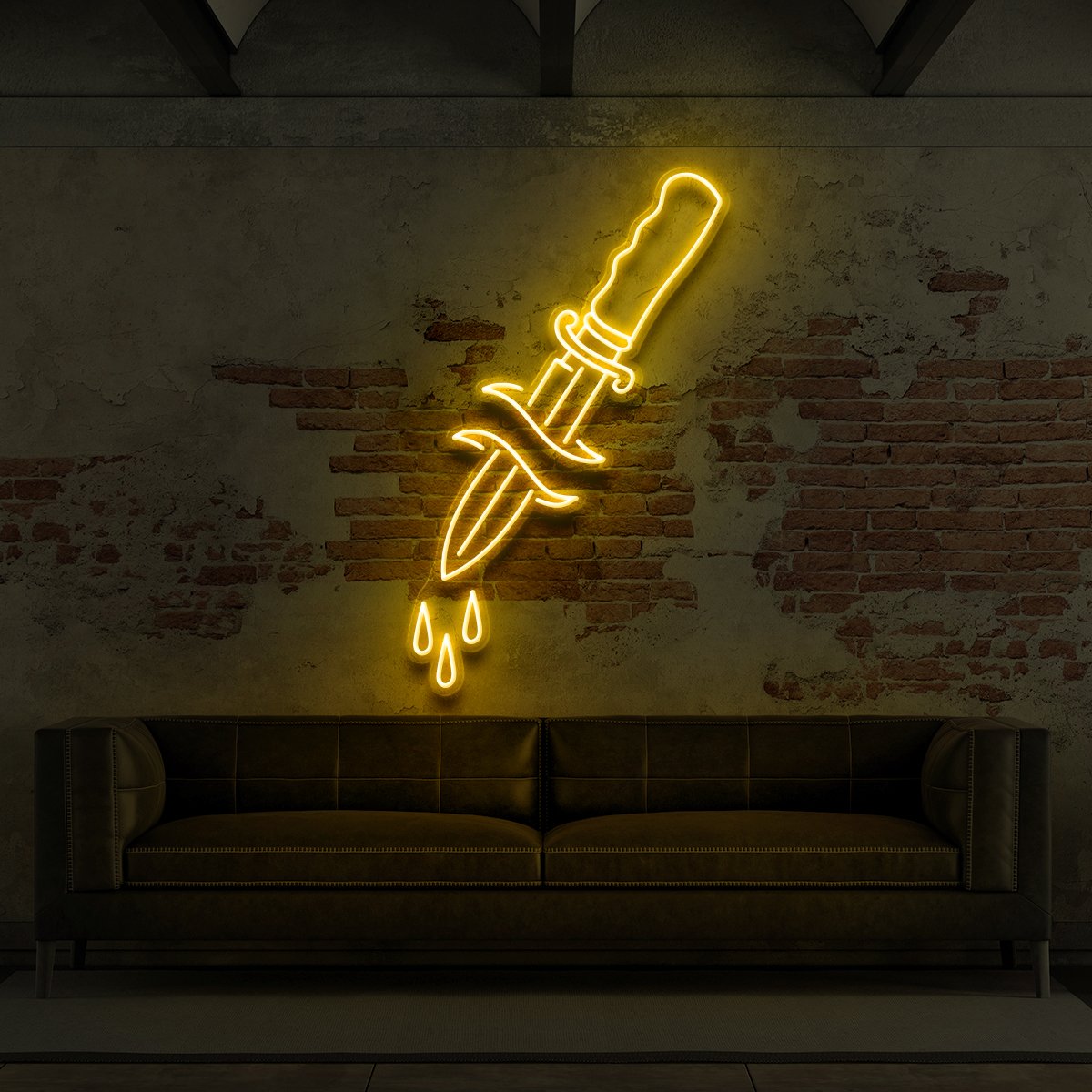 "Dripping Dagger" Neon Sign for Tattoo Parlours 60cm (2ft) / Yellow / LED Neon by Neon Icons