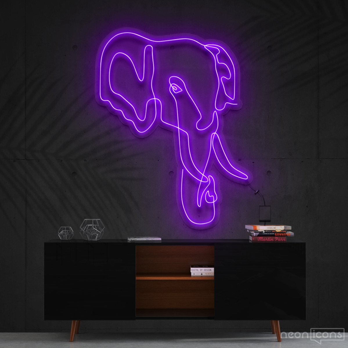 "Elephant Line Art" Neon Sign 60cm (2ft) / Purple / Cut to Shape by Neon Icons