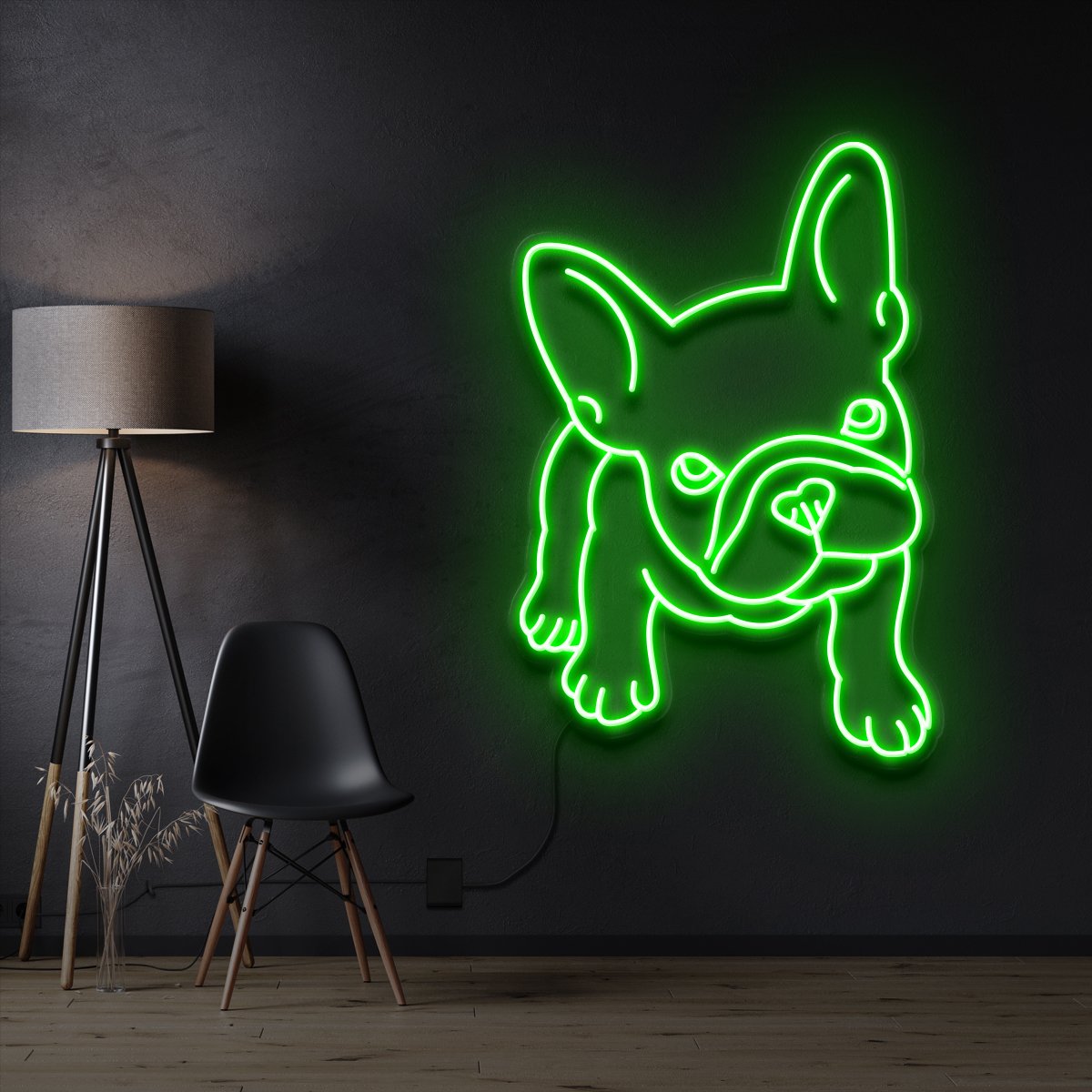 "French Bulldog Puppy" Pet Neon Sign 60cm / Green / Cut to Shape by Neon Icons