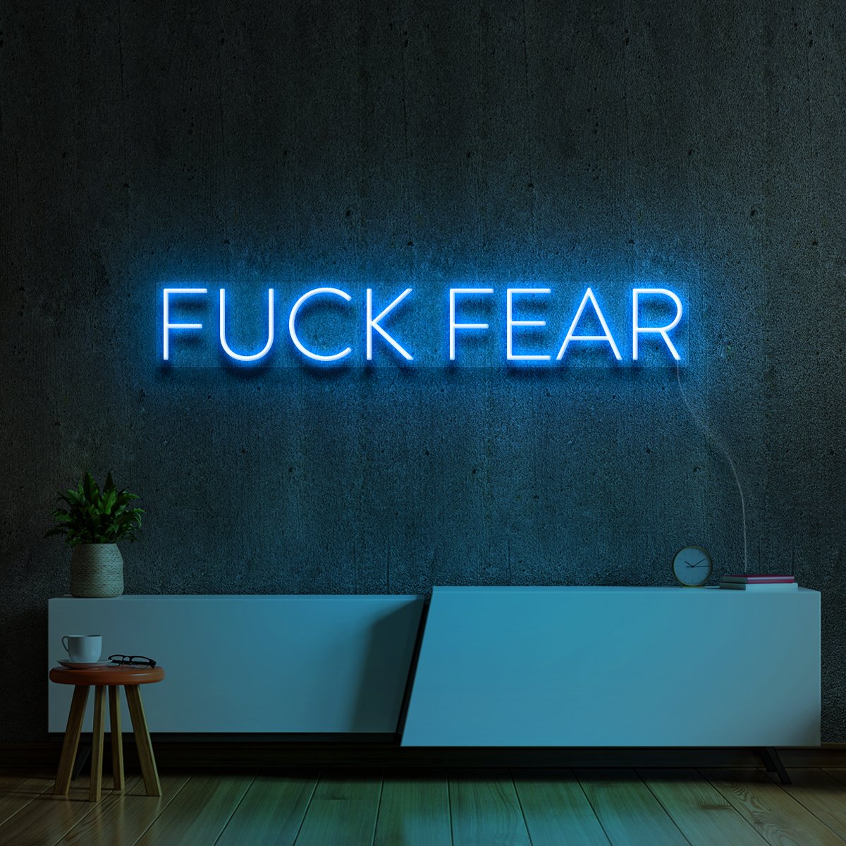 "FUCK FEAR" Neon Sign 60cm (2ft) / Ice Blue / LED Neon by Neon Icons