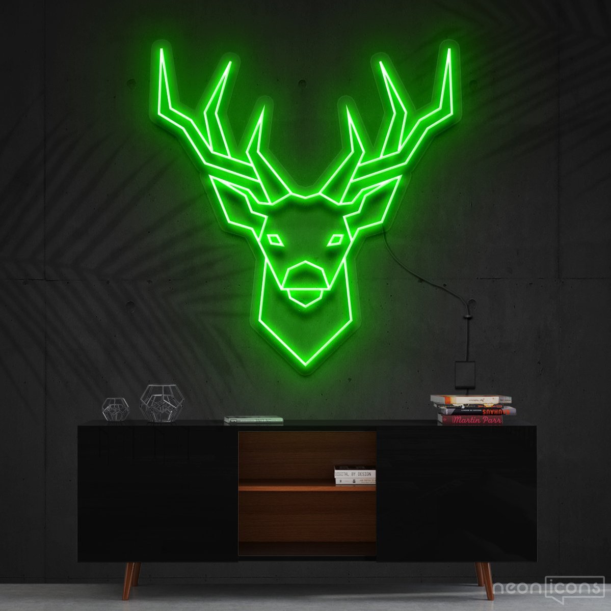 "Geometric Deer" Neon Sign 60cm (2ft) / Green / Cut to Shape by Neon Icons