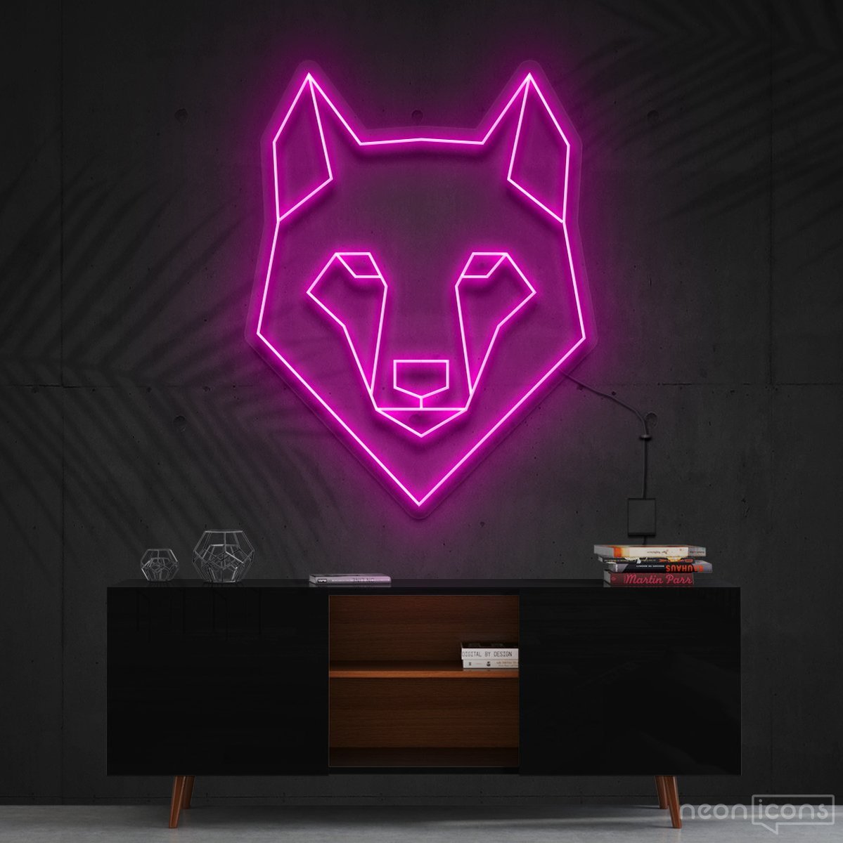 "Geometric Wolf" Neon Sign 60cm (2ft) / Pink / Cut to Shape by Neon Icons