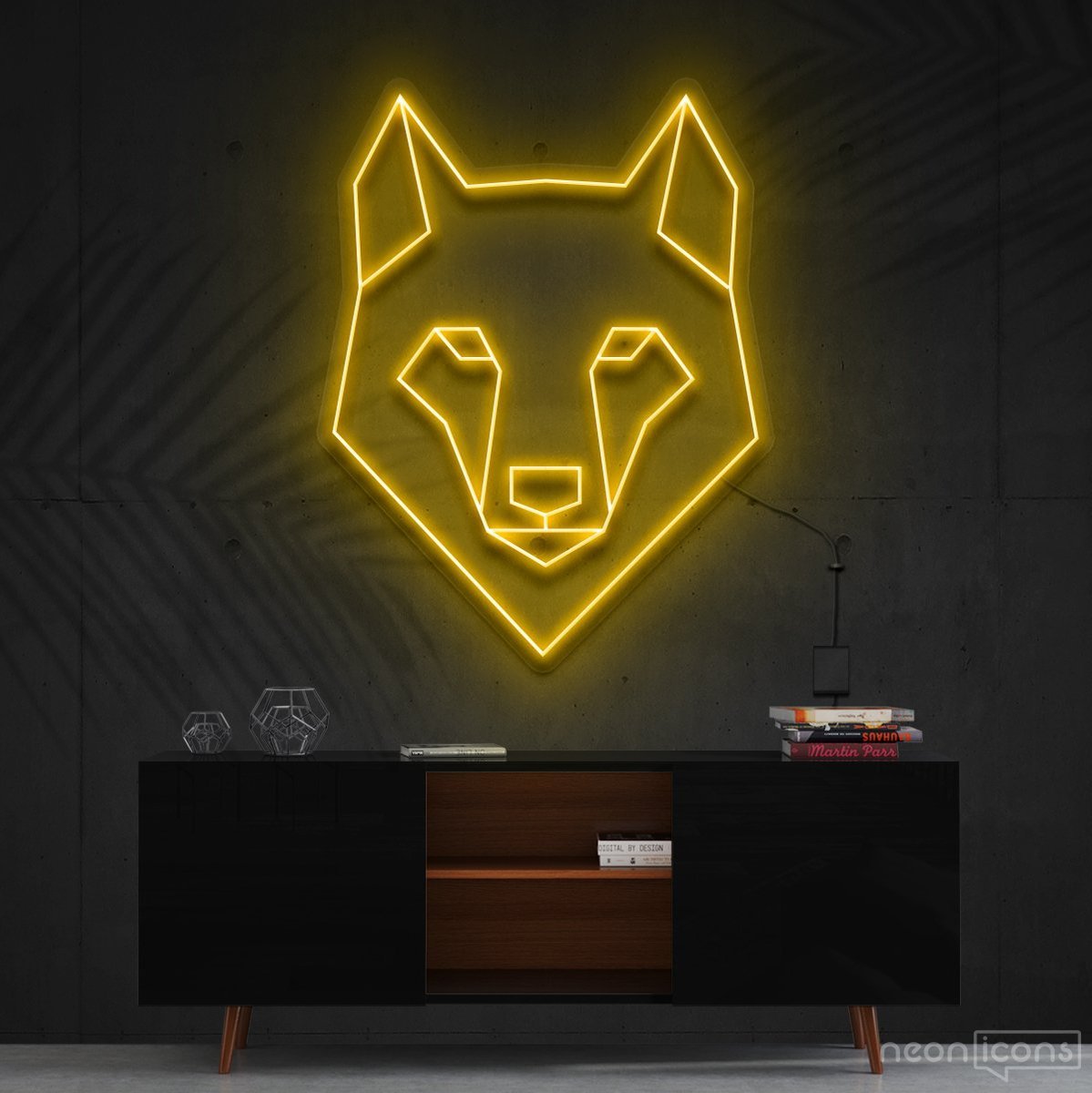 "Geometric Wolf" Neon Sign 60cm (2ft) / Yellow / Cut to Shape by Neon Icons