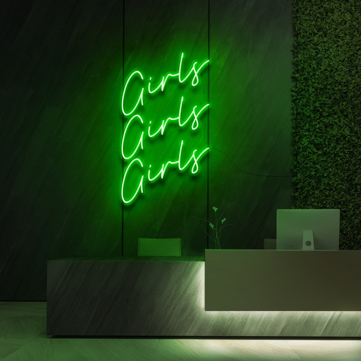 "Girls Girls Girls" Neon Sign for Beauty Salons & Cosmetic Studios 60cm (2ft) / Green / LED Neon by Neon Icons