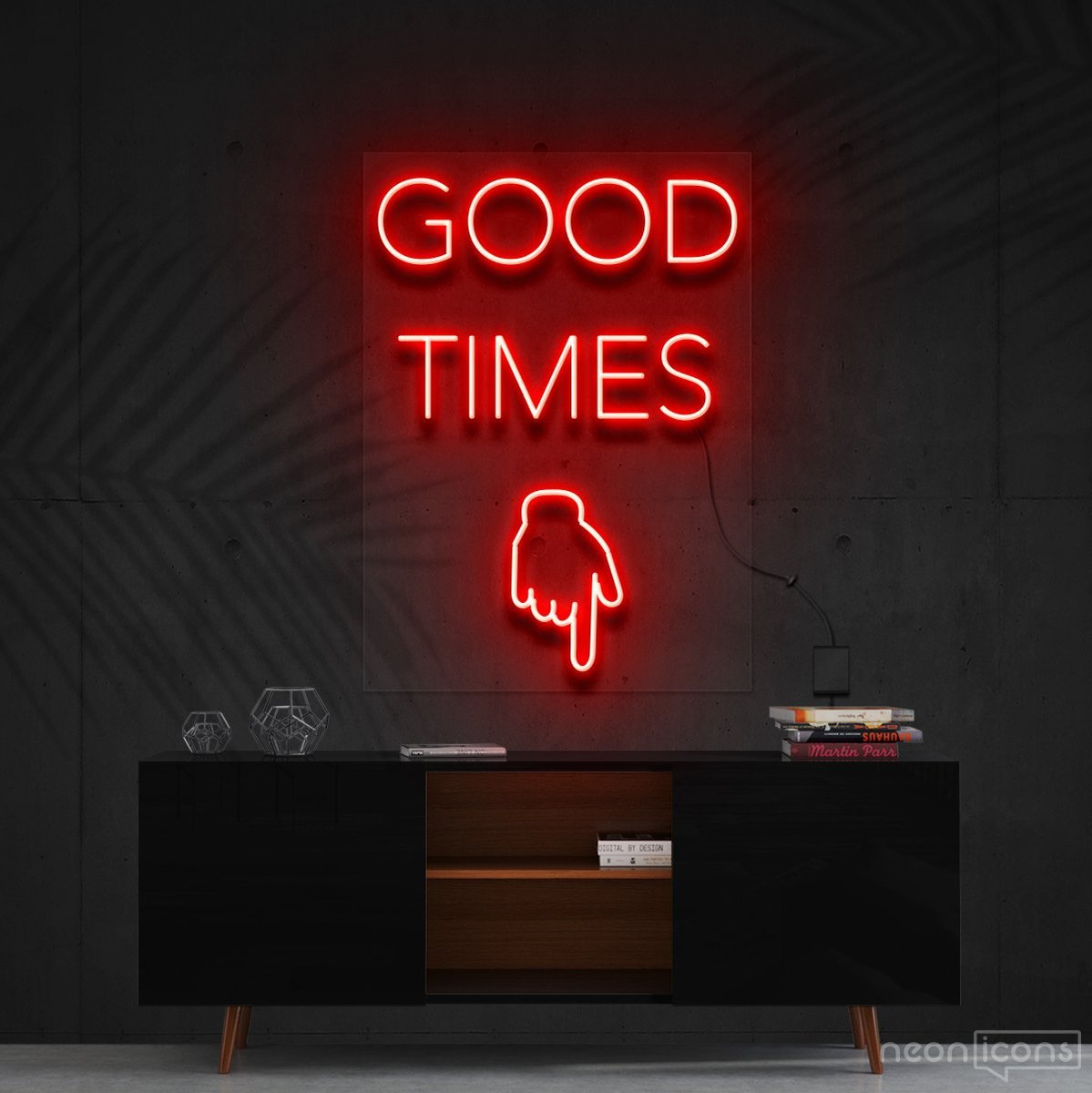 "Good Times This Way" Neon Sign 60cm (2ft) / Red / Cut to Shape by Neon Icons