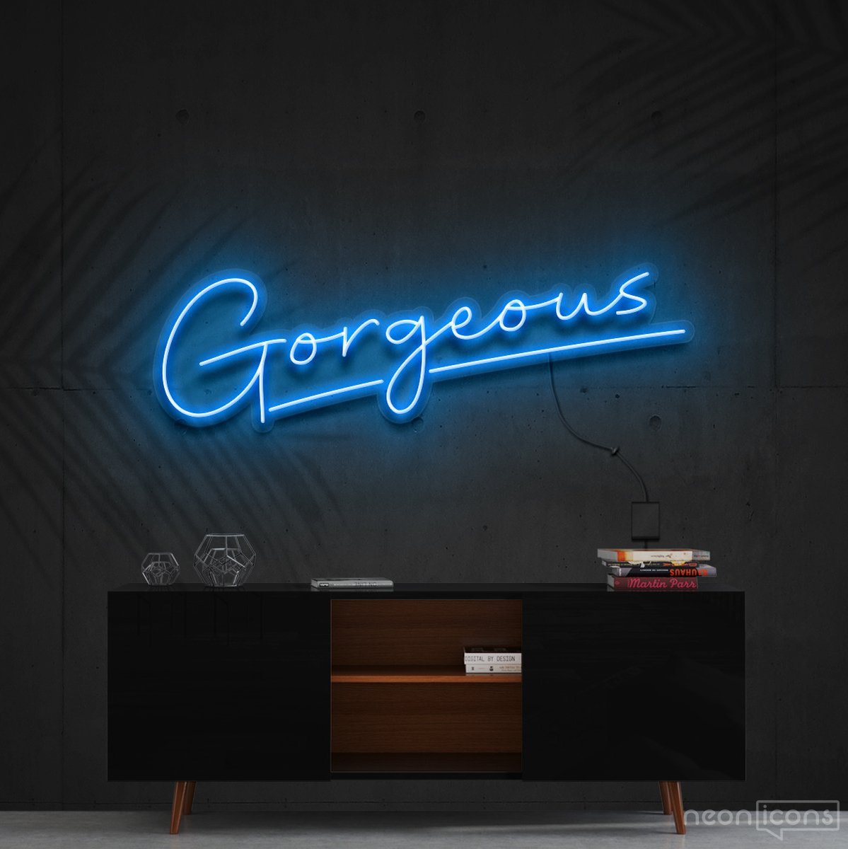 "Gorgeous" Neon Sign 60cm (2ft) / Ice Blue / Cut to Shape by Neon Icons